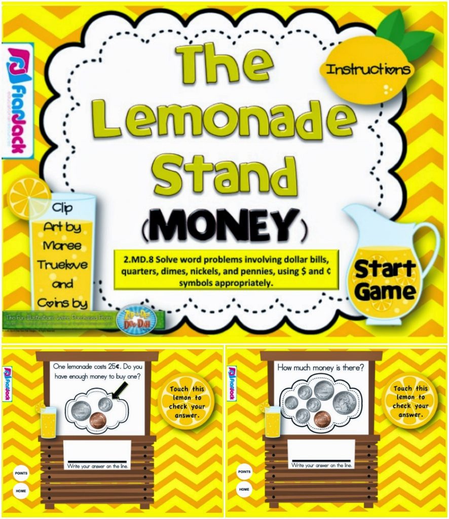http://www.teacherspayteachers.com/Product/The-Lemonade-Stand-Money-Smart-Board-Game-CCSS2MD8-1232929