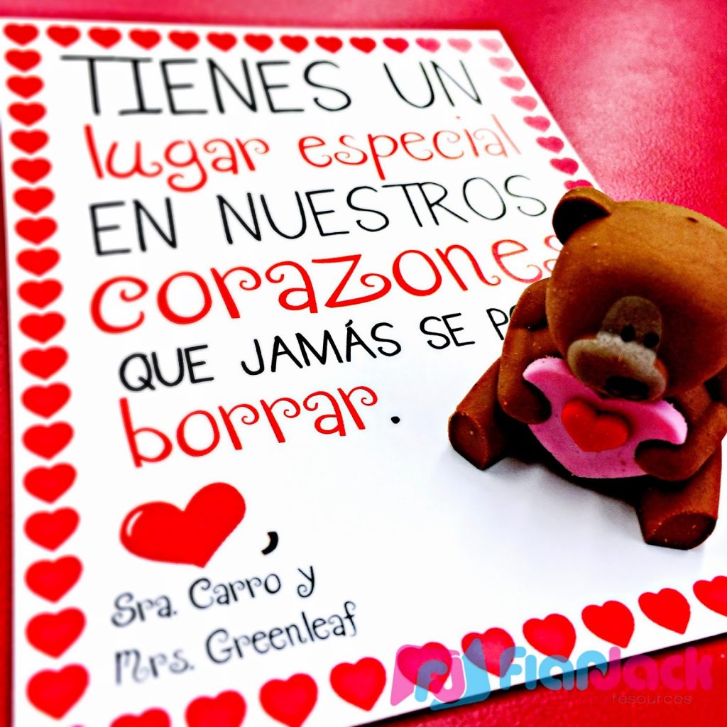 Valentine's Day Cards Freebie in Spanish and English 