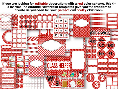 Editable Red Color Scheme Class Decor Kit
