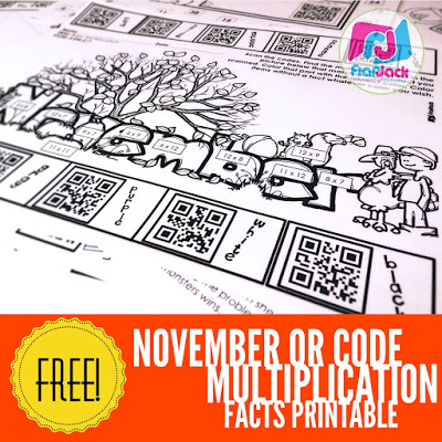 November QR Code Multiplication Facts Worksheet FREEBIE