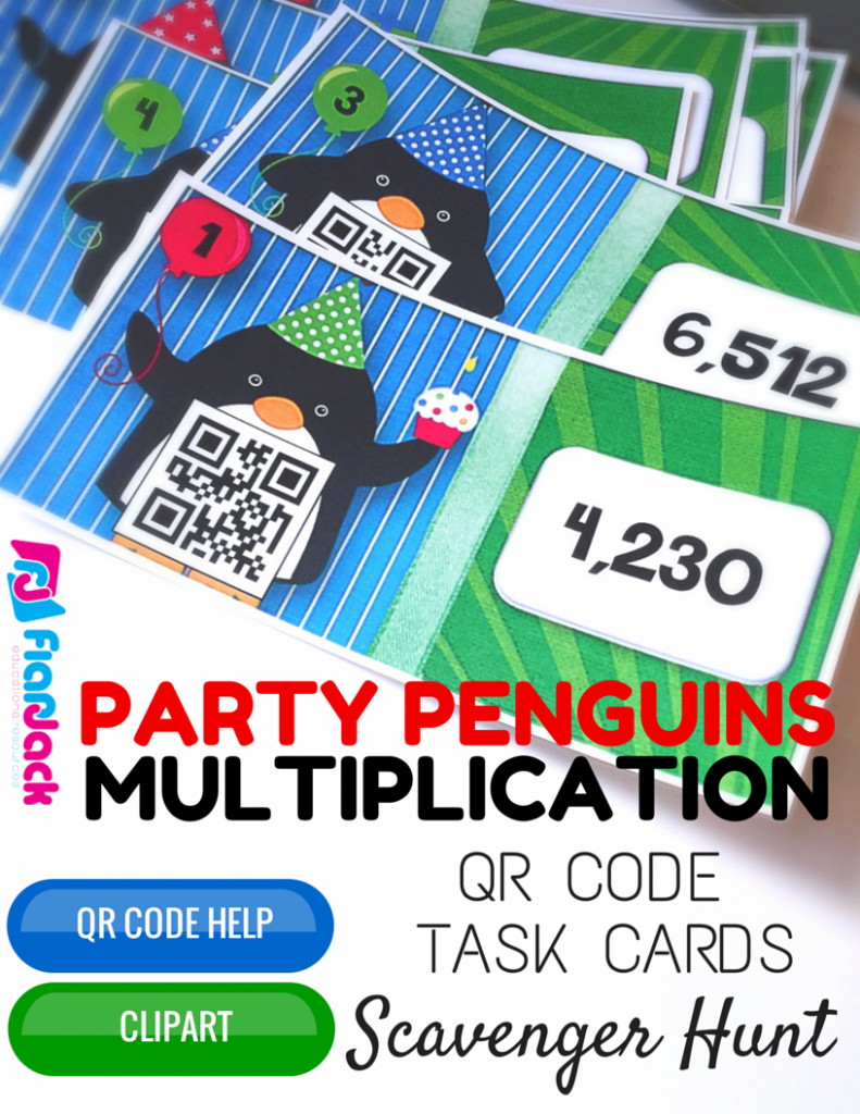 Party Penguin Multiplication QR Code Scavenger Hunt