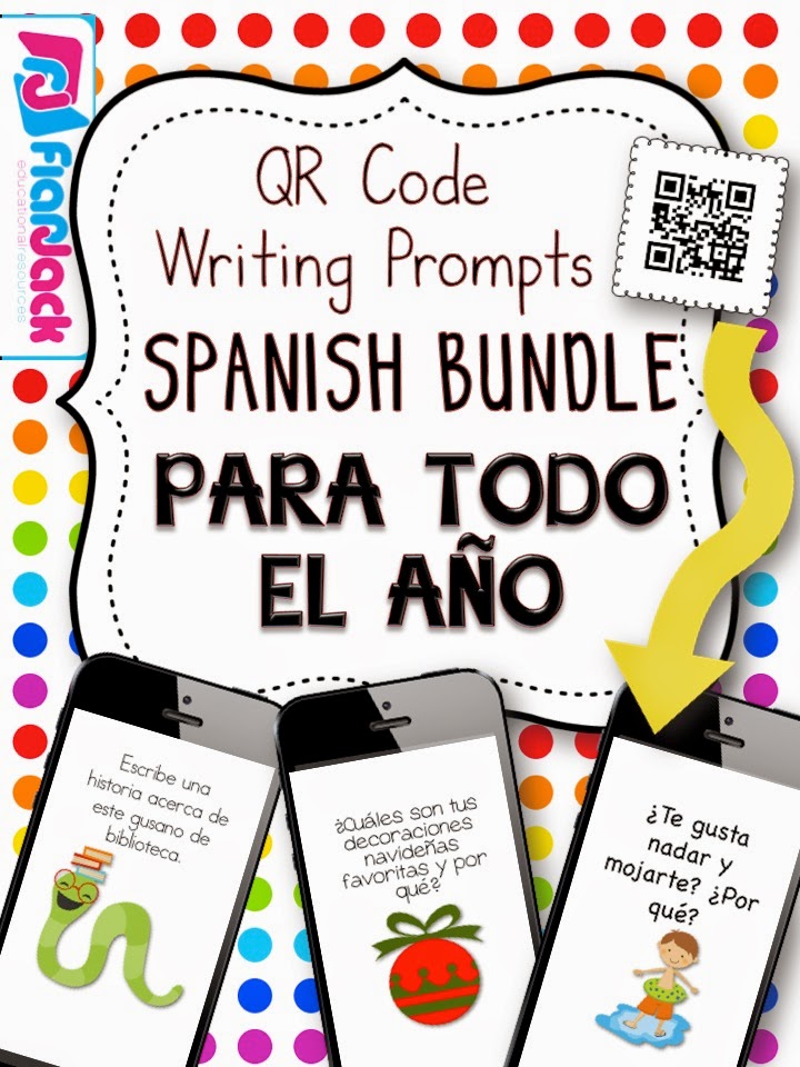 http://www.teacherspayteachers.com/Product/All-Year-Long-SPANISH-QR-Code-Writing-Prompts-Bundle-1348124