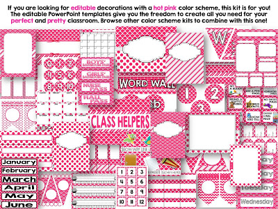 Editable Hot Pink Color Scheme Class Decor Kit