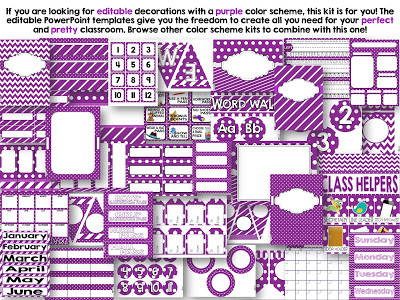 Editable Purple Color Scheme Class Decor Kit