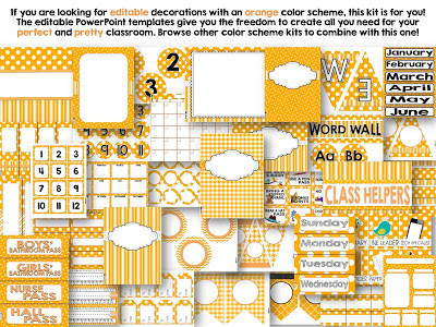 Editable Orange Color Scheme Class Decor Kit